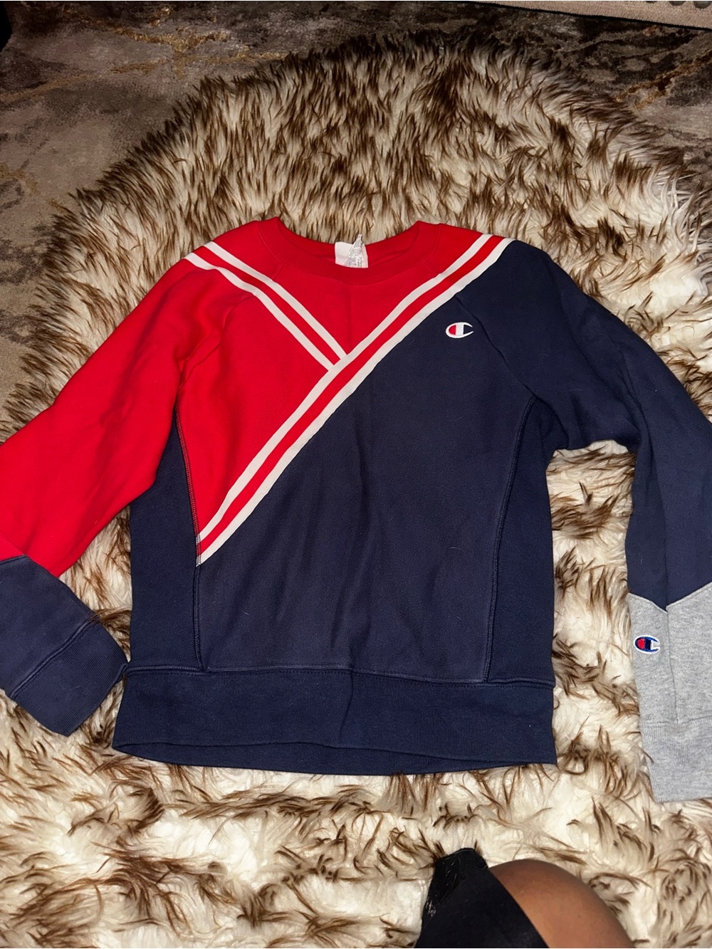 Champion Red, Navy & Gray Colorblock Crewneck Sweatshirt